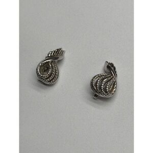 Monet Silver Tone Twisted Rope Clip On Earrings‎ Vintage Dangle Earrings